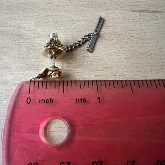 VINTAGE SOLID 14K YELLOW GOLD ROSE FLOWER PEARL TIE LAPEL PIN RARE UNUSUAL